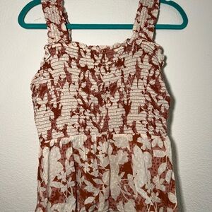 Old Navy Cream and Rust Floral Smocked Top